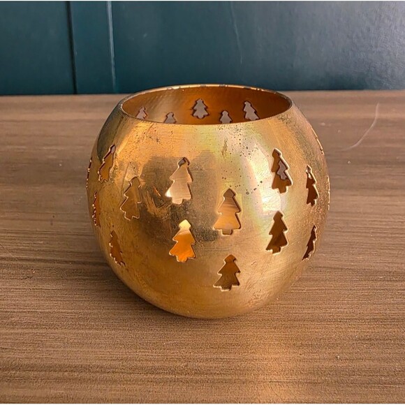 Vintage Pierced Perforated Brass Christmas Votive Candle Holder - Picture 2 of 8